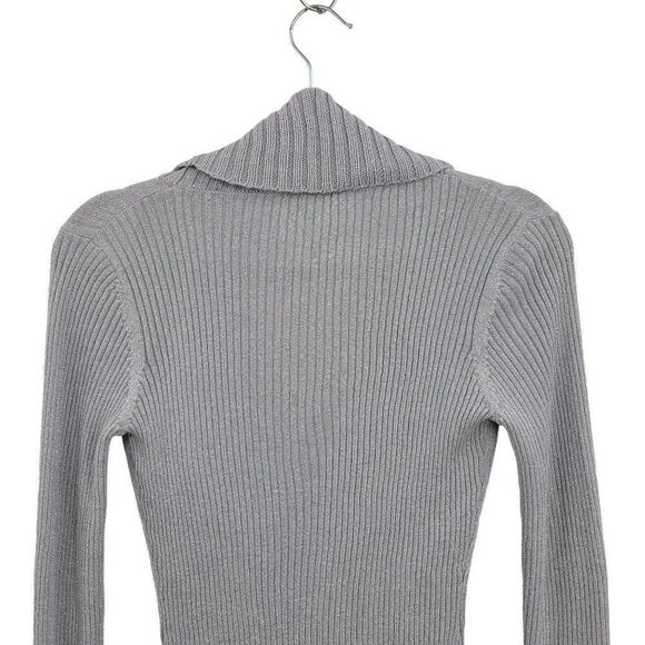 90's Rampage Sweater Gray Silver Metallic Threading Deep Draped Cowl Tunic M - Picture 8 of 12